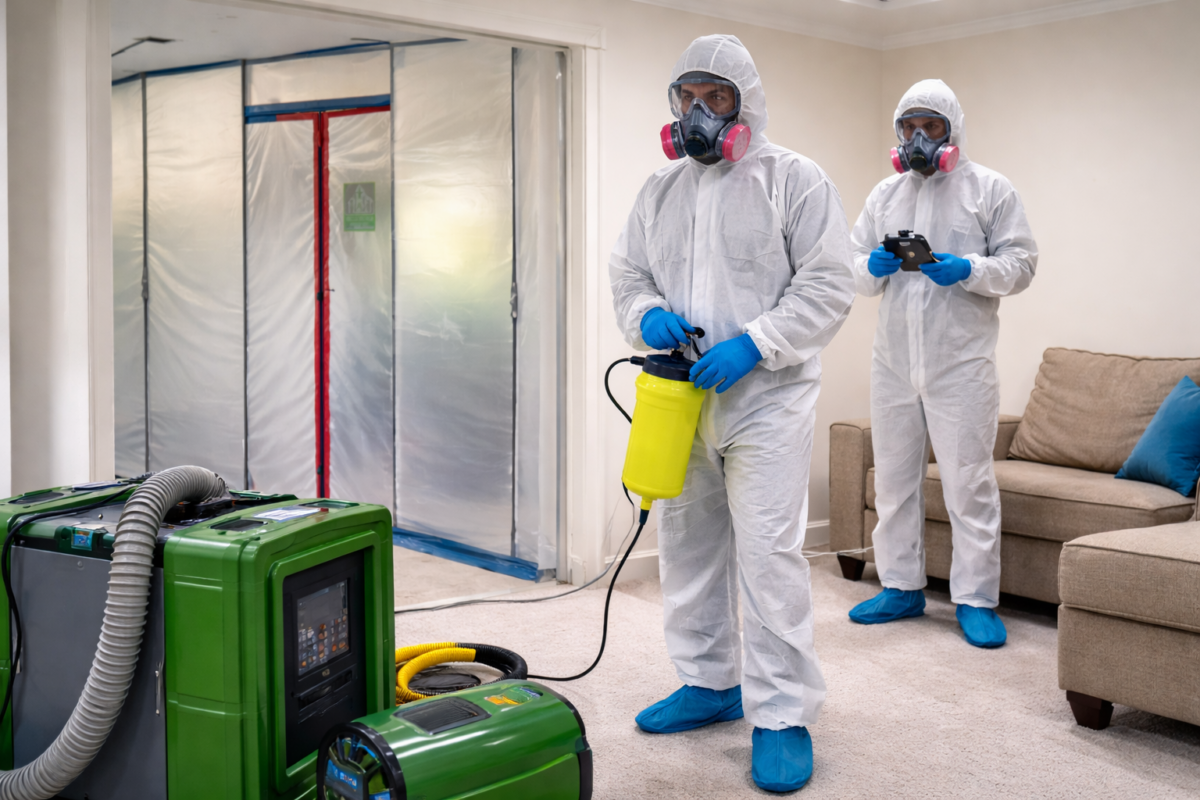 Controlled indoor mould remediation work in progress