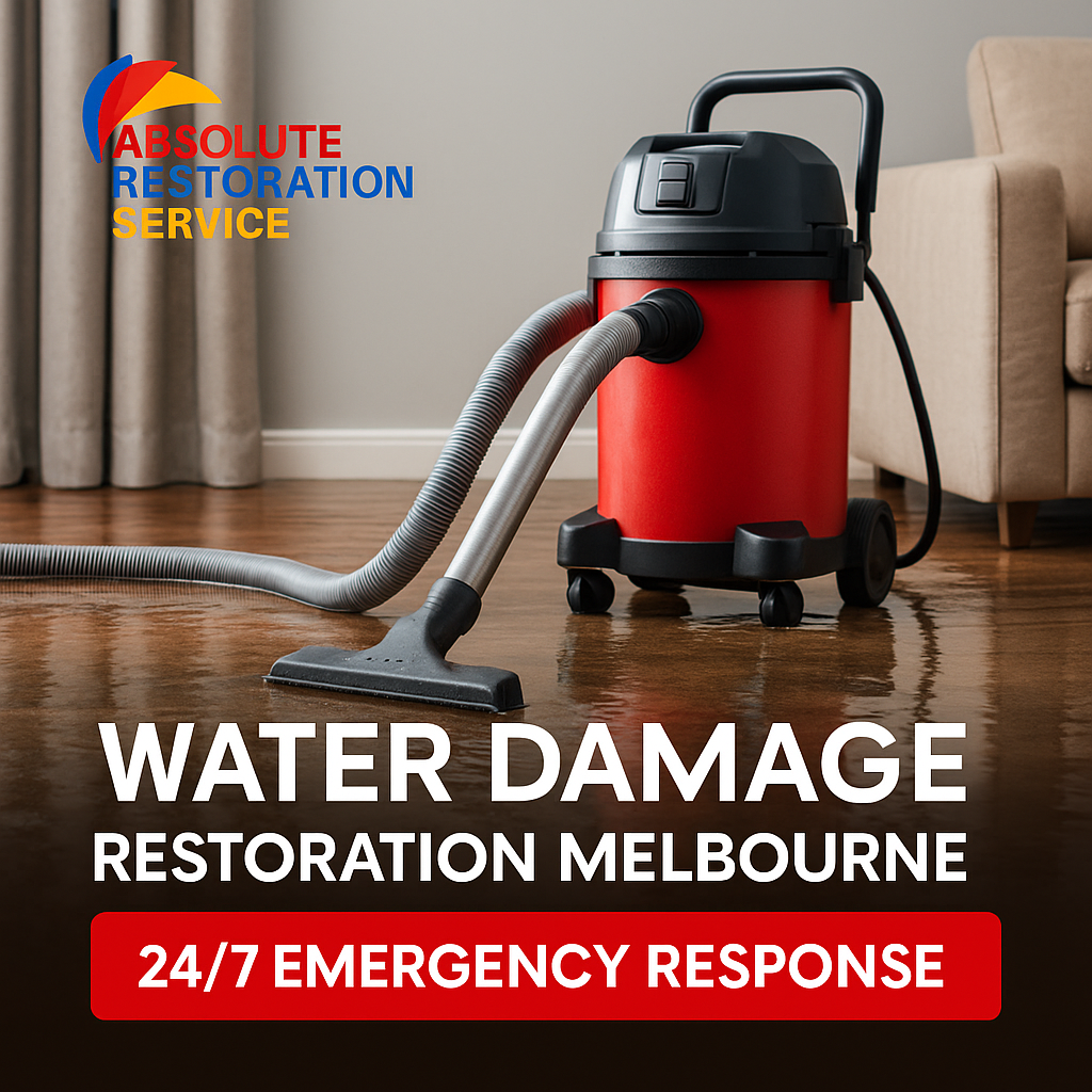 Professional water damage restoration in Melbourne using commercial water extraction equipment for emergency flood cleanup and structural drying.