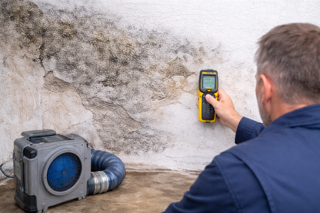 Mould Removal Melbourne technician inspecting wall moisture damage