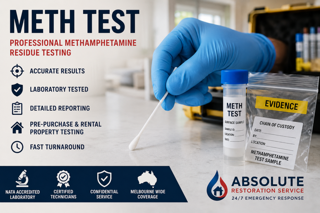 Surface sampling used to inform a methamphetamine decontamination scope in Melbourne
