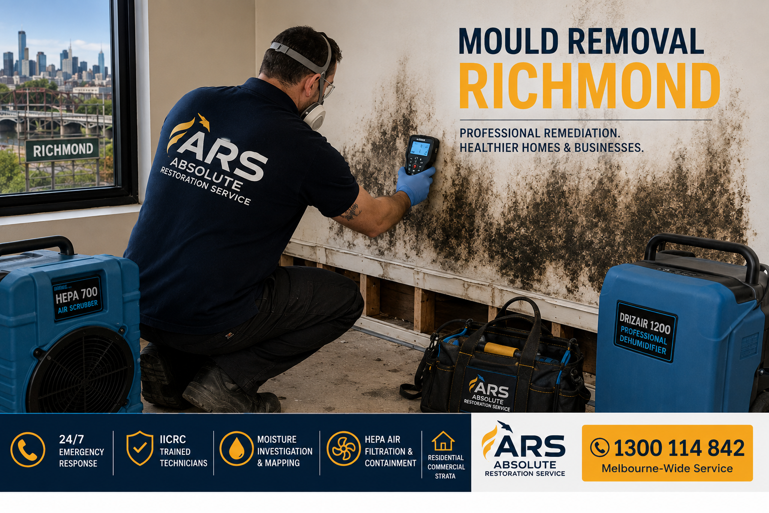 ARS technician carrying out mould and moisture assessment for a Box Hill property