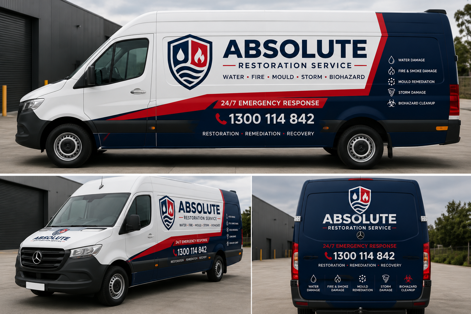 Absolute Restoration Service vehicles providing mould and water damage restoration in Campbellfield